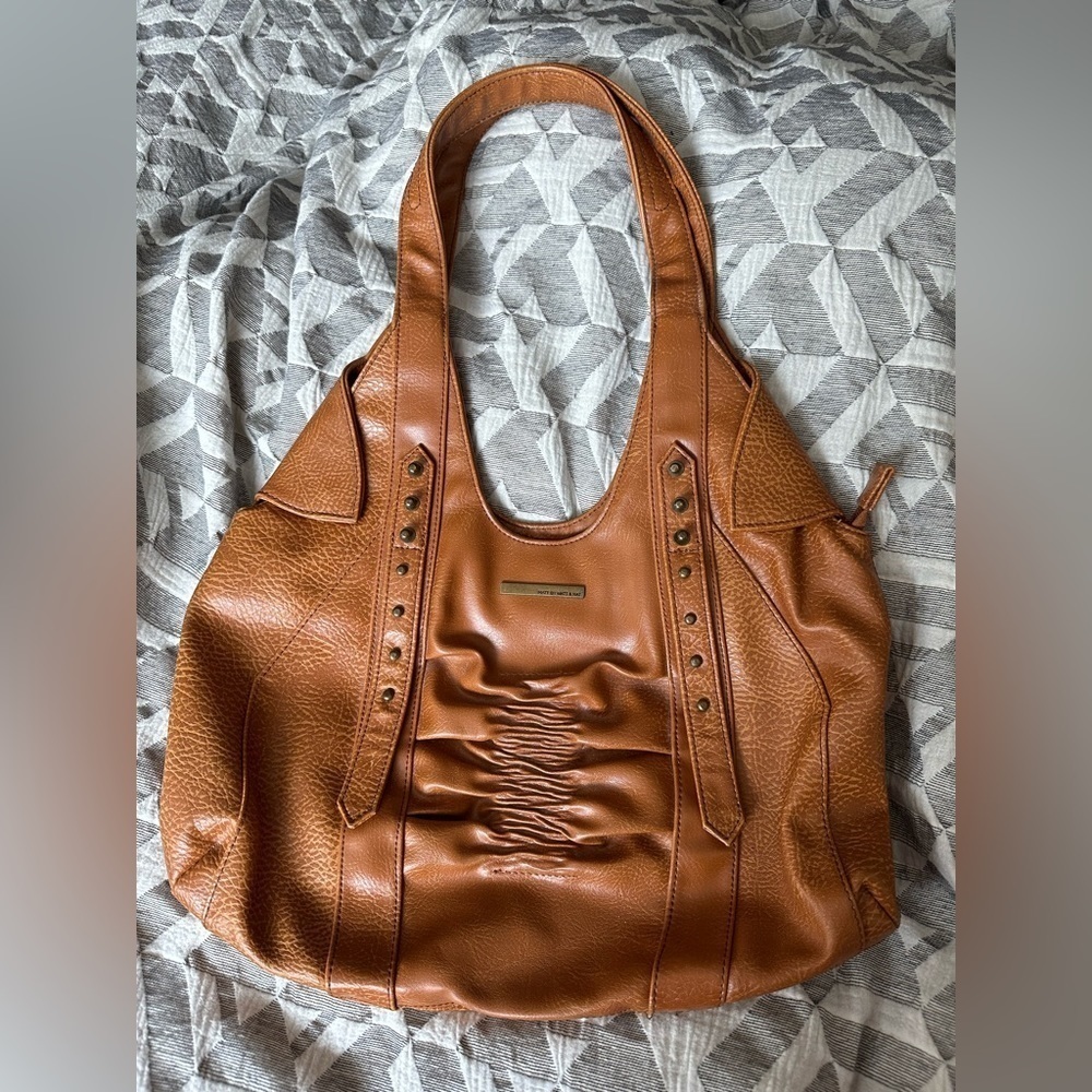 Matt & Natt Caramel/ Light Brown Vegan Leather Stud Shoulder Purse